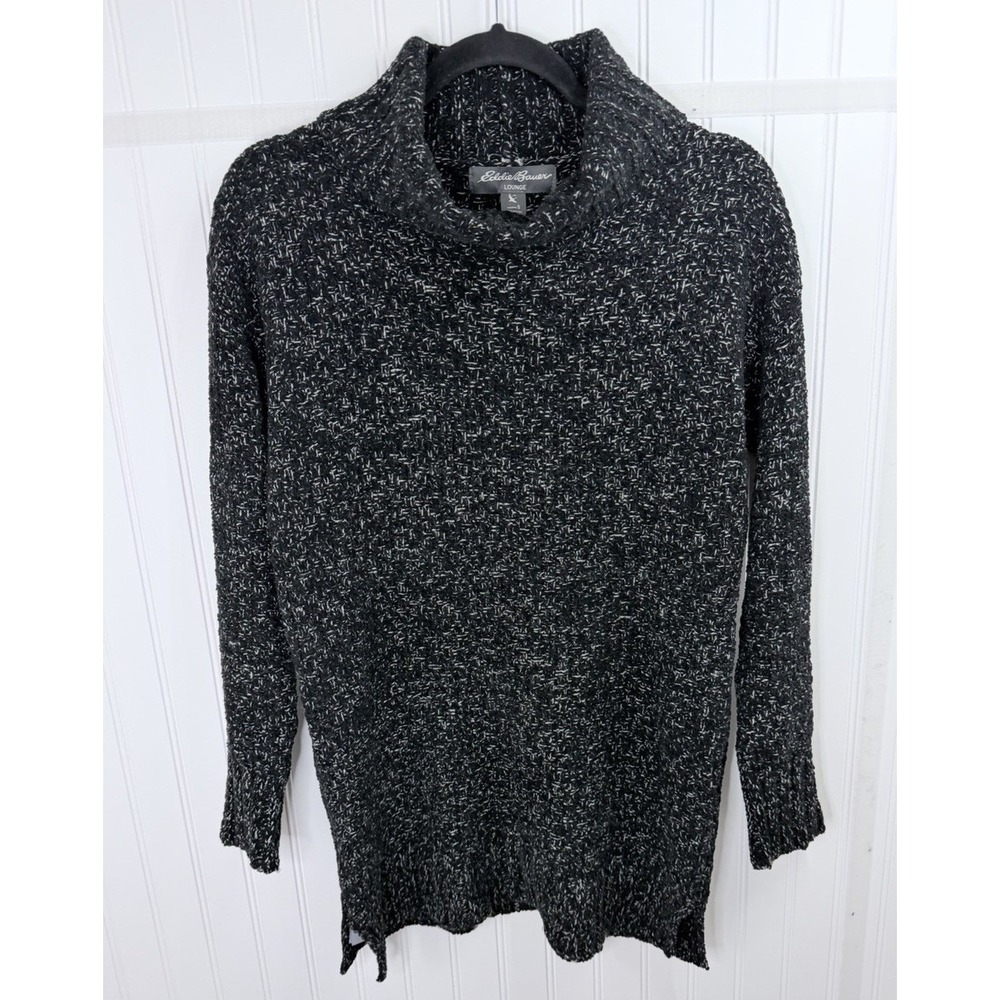 Eddie Bauer Cowl Neck Sweater Womens S Black Marled Excellent Tunic Pullover